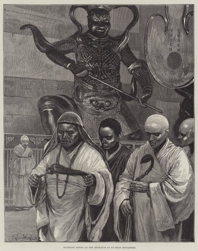 Buddhističtí mniši u vchodu do kláštera Ku-Shan od Richard Caton Woodville junior