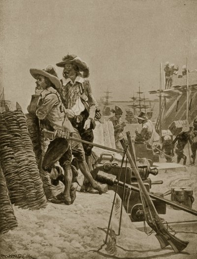 Stavba první pevnosti v Madrasu, 1640, ilustrace z „Hutchinsonova příběhu britského národa“, kolem roku 1923 od Richard Caton Woodville junior