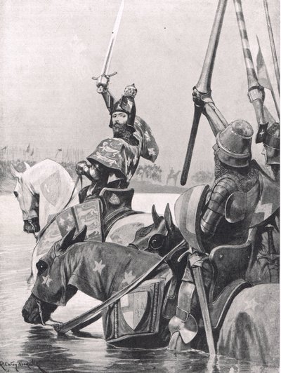 Edward III překračující Sommu před bitvou o Crecy, ilustrace z 