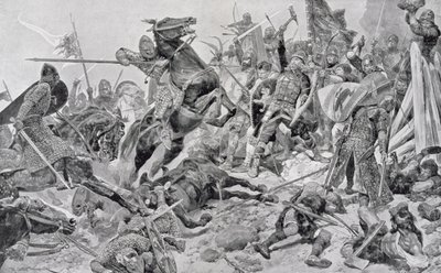 Harold je (c.1022-66) Last Stand, ilustrace z ‚britských bitvy na zemi i na moři‘, editoval sirem Evelyn Wood (1838-1919), nejprve publikoval 1915 od Richard Caton Woodville junior