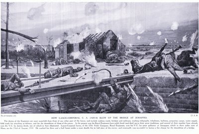 Jak Lance Desátník C A Jarvis vyhodil do vzduchu most v Jemappes poblíž Mons a vyhrál VC, srpen 1914 od Richard Caton Woodville junior