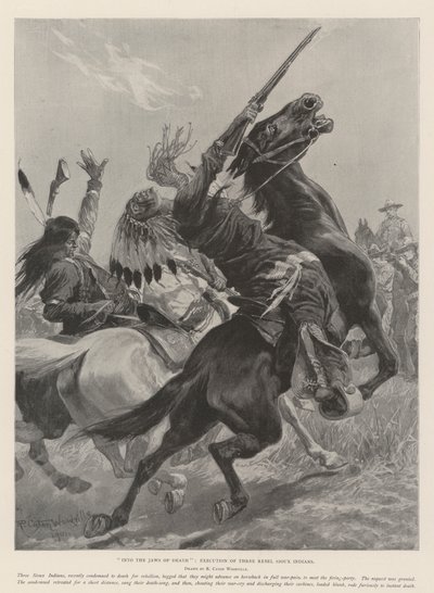 Do čelistí smrti, poprava tří rebelských siouxských indiánů od Richard Caton Woodville junior