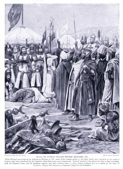 Izák Kyperský se hájí před Římanem I. 1191 n. l., 20. léta 20. století od Richard Caton Woodville junior