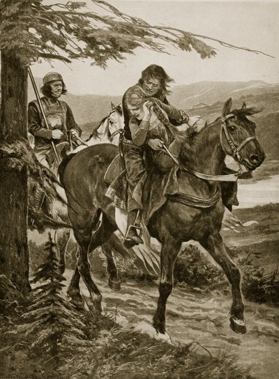 Král Dermot nese Devorgila, ilustrace z „Hutchinsonova příběhu britského národa“, kolem roku 1920 od Richard Caton Woodville junior