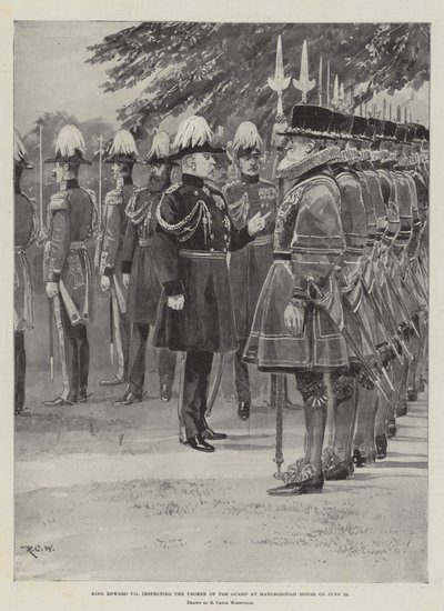 Král Edward VII. inspekce gardistů v Marlborough House dne 25. června od Richard Caton Woodville junior