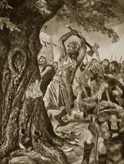 Malachy kácí korunovační strom Munster v roce 982, ilustrace z 