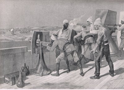 Na cestě po Nilu: Střelba na Derviše, ilustrace z britských bitev na souši a na moři, 1915 od Richard Caton Woodville junior