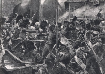 42. Highlanders vyhánějící Francouze z Elviny, ilustrace z 