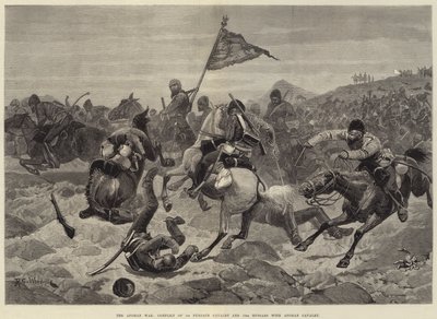 Afghánská válka, konflikt 1. pandžábské kavalérie a 15. husarů s afghánskou kavalérií od Richard Caton Woodville junior