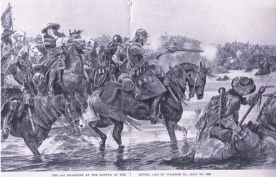 Bitva u Boyne 1. července 1690, ilustrace z britských bitev na souši a na moři, 1915 od Richard Caton Woodville junior