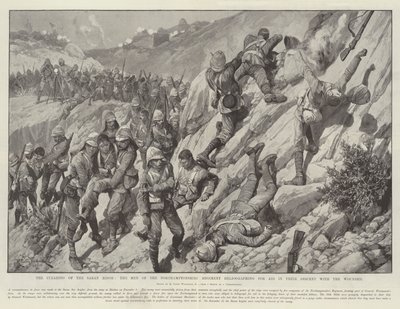 Clearing of the Saran Ridge, Muži z Northamptonshire Regimentu heliograficky hledající pomoc při sestupu s raněnými od Richard Caton Woodville junior