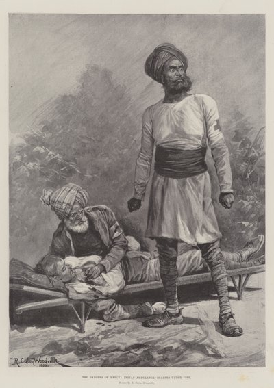 The Dangers of Mercy, indičtí sanitní nosiči pod palbou od Richard Caton Woodville junior