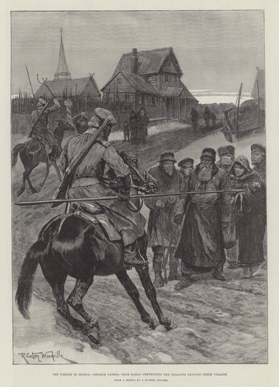 Hladomor v Rusku, kozácká hlídka u Kazaně bránící rolníkům opustit vesnici od Richard Caton Woodville junior