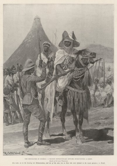 The Hostilities in Nigeria, britský expediční důstojník vyslýchající náčelníka od Richard Caton Woodville junior