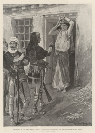 Problémy na turecko-srbské hranici, Albánci požadují zbraně a munici v srbském domě od Richard Caton Woodville junior