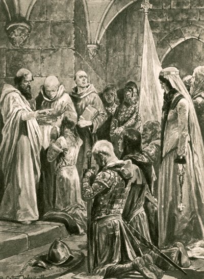 Pomazání Edwarda mučedníka při jeho korunovaci od Richard Caton Woodville junior