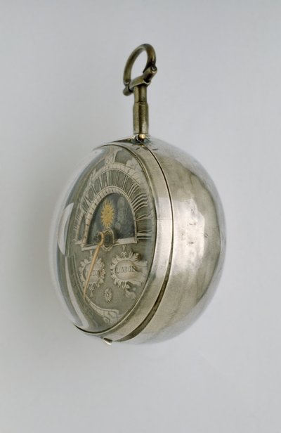 Boční pohled na hodinky s párovým pouzdrem, c.1685 (stříbrné) od Richard Colston