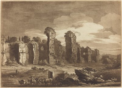 Pohled na zbytky Caracallových lázní, pořízený z jezuitských zahrad v Římě od Richard Cooper II
