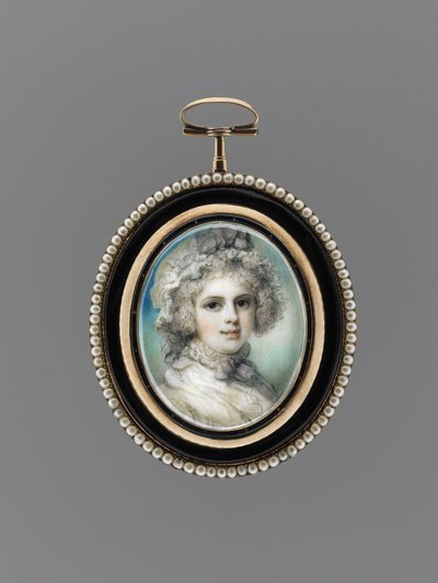 Portrét ženy, cca 1785 (akvarel na slonovině, 9k růžové zlato, semínkové perly, smalt a sklo) od Richard Cosway