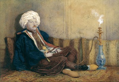 Portrét sira Thomase Philipse ve východním kostýmu, ležícího s vodní dýmkou (wc zvýrazněno bílou barvou na papíře) od Richard Dadd