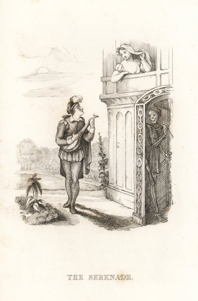 Kostra Smrti a pěvec. ,1827 (rytina) od Richard Dagley