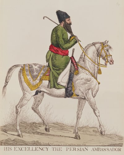 Jeho Excelence perský velvyslanec Mirza Abul Hassan Khan během své druhé velvyslanecké návštěvy v Londýně, 1819 (tisk) od Richard Dighton