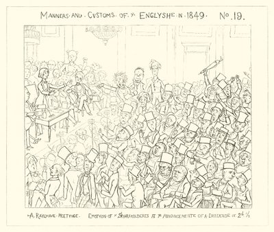 1849, Železniční schůze, emoce akcionářů při vyhlášení dividendy ve výši dvou a půl pencí od Richard Doyle