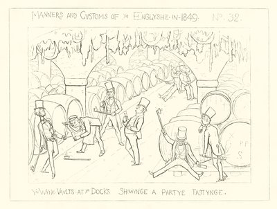 1849, Vinotéky v Docích, ukazující ochutnávku večírků od Richard Doyle