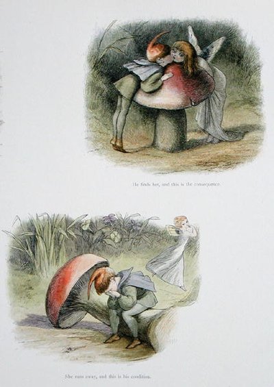 On ji najde, a to je důsledek, a Ona uteče, a to je jeho stav, ilustrace z knihy "V pohádkové zemi": William Allingham a Andrew Lang (barevná litografie). od Richard Doyle