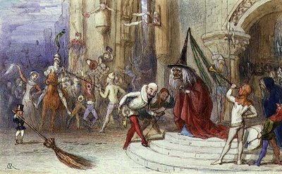Čarodějnice a její koště (pero a inkoust, kvaš a akvarel) od Richard Doyle