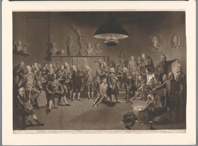 Členové Královské akademie v interiéru s nahým mužským modelem, 1768 Královská akademie umění, zřízená králem, v roce 1768 (název na předmětu) od Richard Earlom