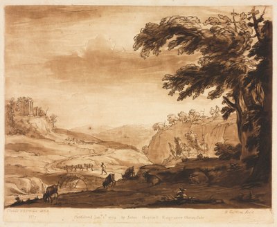 Liber Veritatis: č. 7, Ostrovní scéna hornaté země s dobytkem, 1774. od Richard Earlom