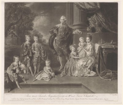 Portrét Jiřího III., krále Spojeného království, a jeho rodiny Jejich nejposvátnější Veličenstva George III. a královna Charlotte (titul na předmětu) od Richard Earlom