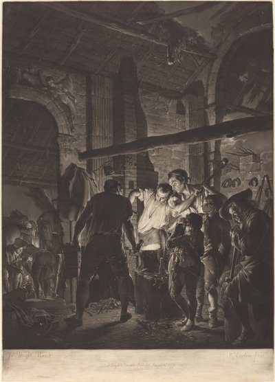 Kovárna od Richard Earlom after Joseph Wright