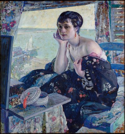 Žena u okna (olej na panelu) od Richard Emil Miller