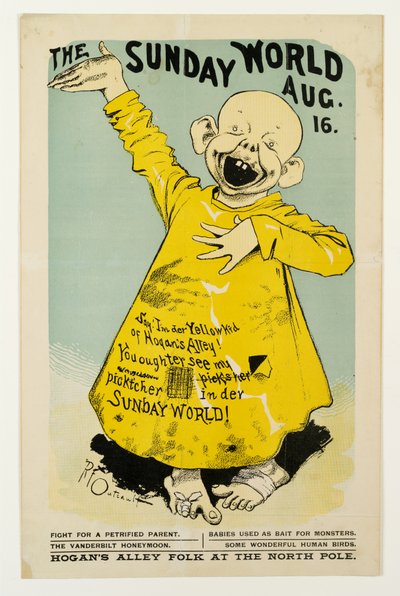 The Sunday World 16. srpna: Say, Im der Yellow Kid of Hogans Alley..., asi 1895-98 litho od Richard Felton Outcault