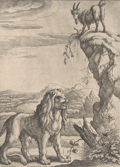 Lyon a dítě, z Ogilbyho Aesopics, 1668. od Richard Gaywood