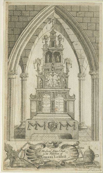 Lichfield - Hudební oltářní hodiny: lept a [? 18. století] (tisk) od Richard Greene