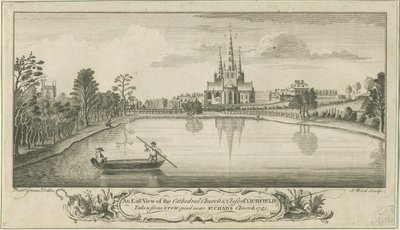 Lichfield Cathedral and Close - East View: mědirytina od Richard Greene
