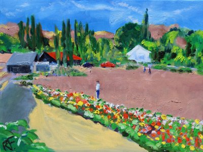 Admiring the Cinnias, 2021 (olej na plátně) od Richard H. Fox