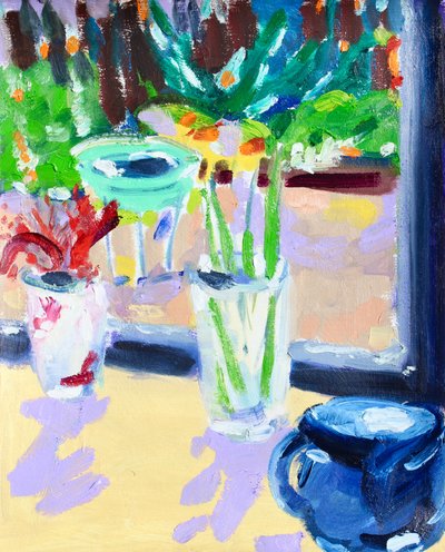 Still Life with Bird Bath, 2021 (olej na papíře) od Richard H. Fox