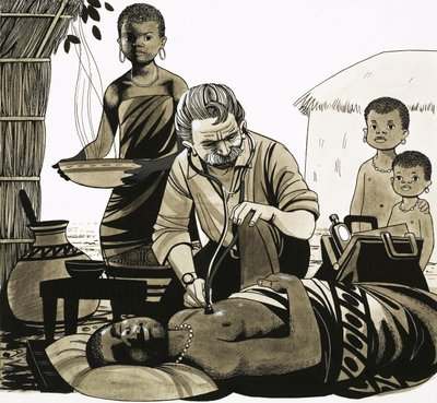 Muž s posláním: (ilustrace): Mise: Hudební lékař (Albert Schweitzer) od Richard Hook