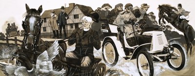 Hlučný nový automobil děsí vesničany a jejich koně od Richard Hook