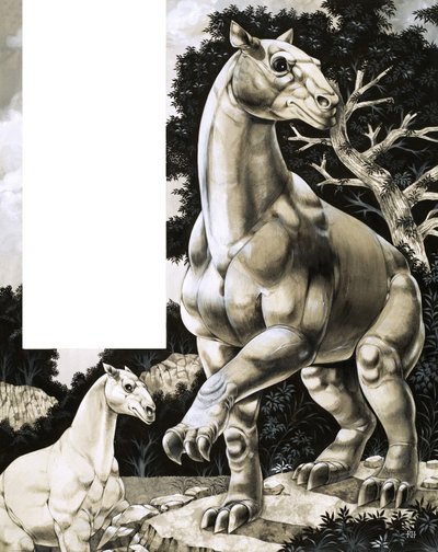 Moropus, prastarý druh koně se třemi obrovskými drápy. od Richard Hook