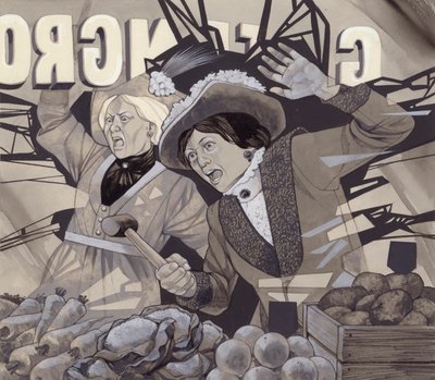 Sufražetky rozbíjející okna (kvaš na papíře) od Richard Hook