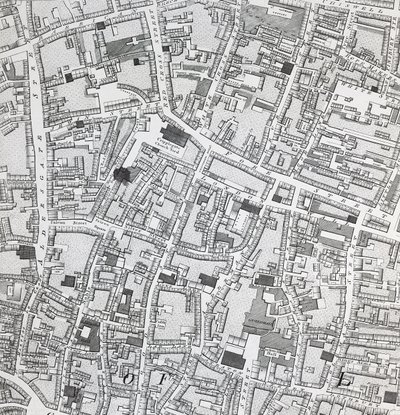 Pouliční mapa Londýna kolem Guildhallu, kolem roku 1795 (tisk) od Richard Horwood