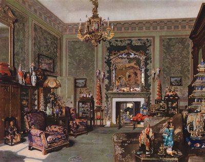 Buckinghamský palác: (barevná litografie): Čínský pokoj královny Marie v Chippendale (barevná litografie) od Richard Jack
