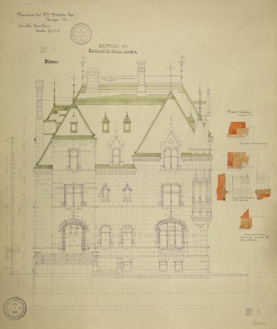 William Borden Residence, Chicago, Illinois, South Elevation od Richard Morris Hunt