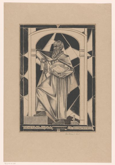 The Master Builder (původní název na objektu) Návrh náčrtu pro malbu De Bouwmeester (název na objektu) od Richard Nicolaüs Roland Holst (signed by artist)