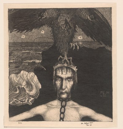 Spoutaný muž s tříhlavým dravcem na hlavě Anangke (Destiny) (původní název) od Richard Nicolaüs Roland Holst (signed by artist)